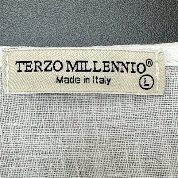 Terzo Millennio White 100% Linen 3/4 Bell Sleeves Crochet Lace Trim Top β¦ - Picture 5 of 11